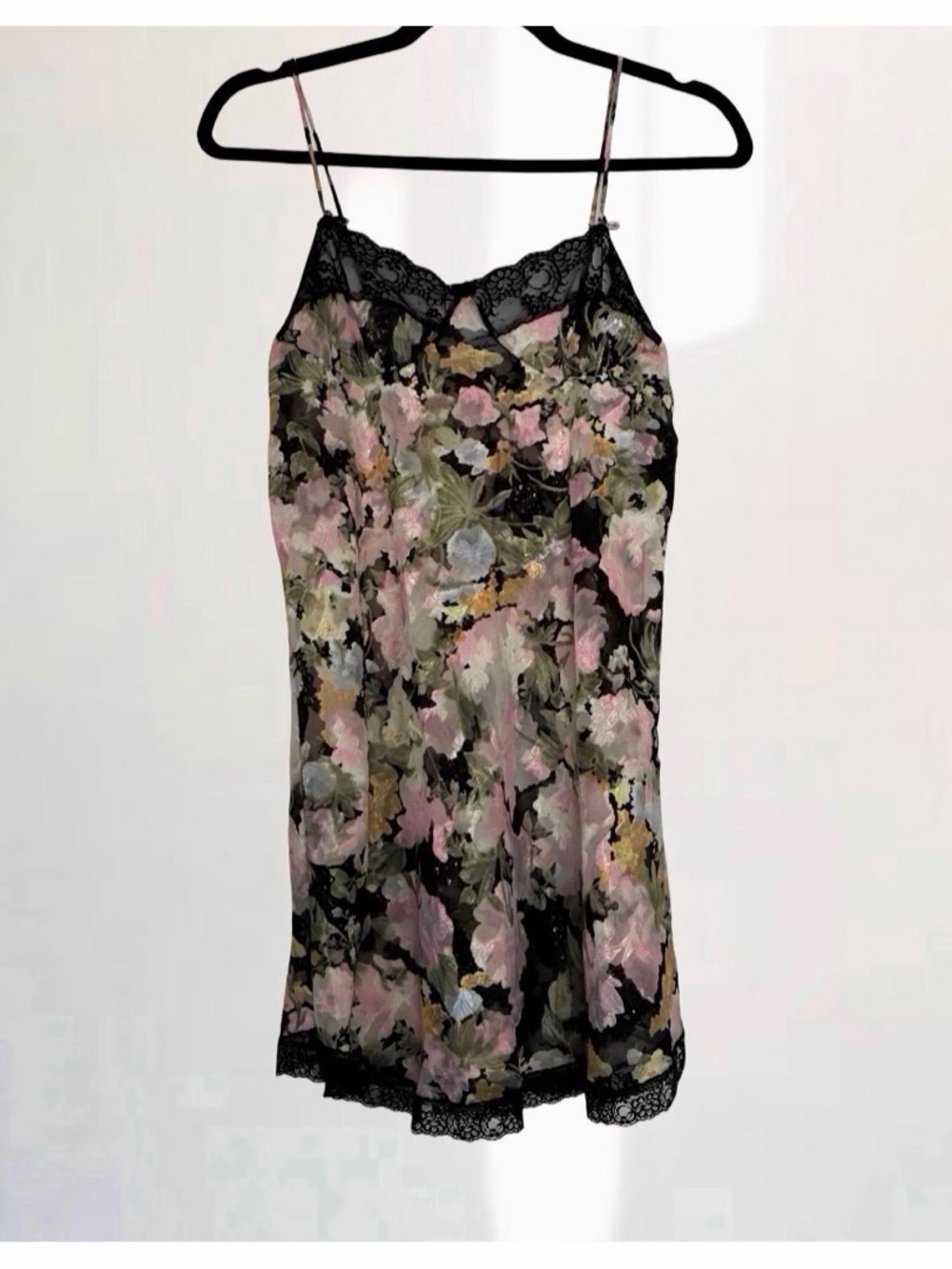 Lucie Ann II Floral Satin Slip with Black Lace Trim M/L